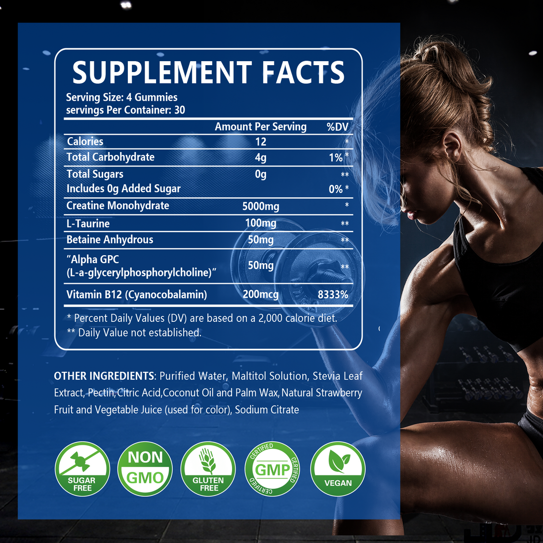 120Count Creatine Monohydrate Gummies 5g for Women Men, Energy Creatine Supplements Gummies for Gym Essentials Women-Strawberry