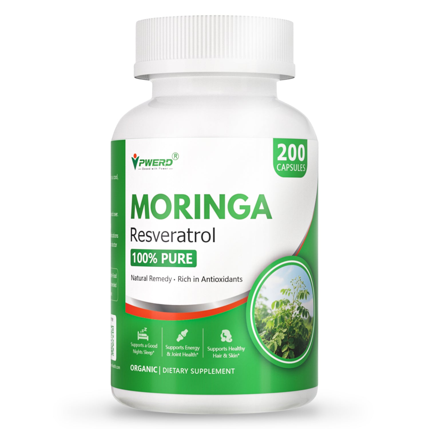 200 Count Organic Moringa Pure Powder Oleifera Leaf Capsules，Moringa Oleifera Powder Leaf Organic Capsules Powder Capsules 1500mg