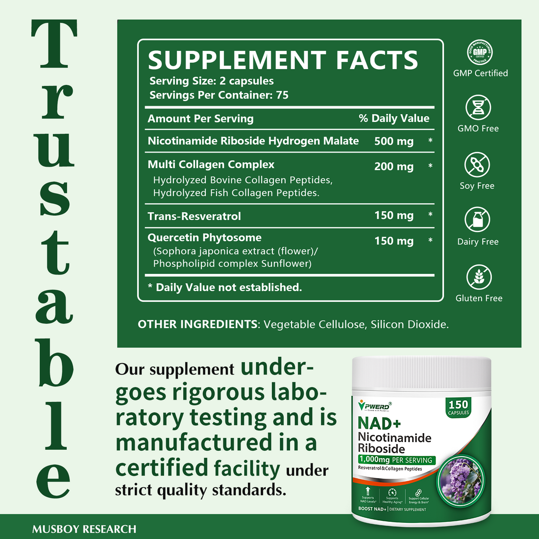 150Capsules NAD Trans Resveratrol 1000mg Plus Nutritional Supplement Pure Organic for Women，Nmn Supplement 1000MG Pure Organic Liposomal Nad Nicotinamide Riboside Resveratrol